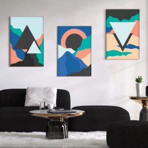 Kit com 3 Quadros Arte Abstrata em Lona