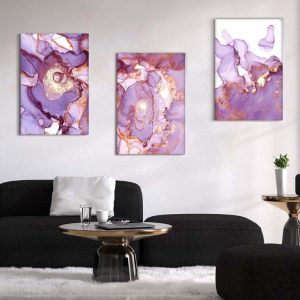Kit com 3 Quadros Arte Abstrata em Lona