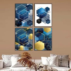 Kit com 4 Quadros Arte Abstrata em Lona