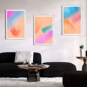 Kit com 3 Quadros Arte Abstrata em Lona