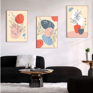 Kit com 3 Quadros em Lona Arte Floral