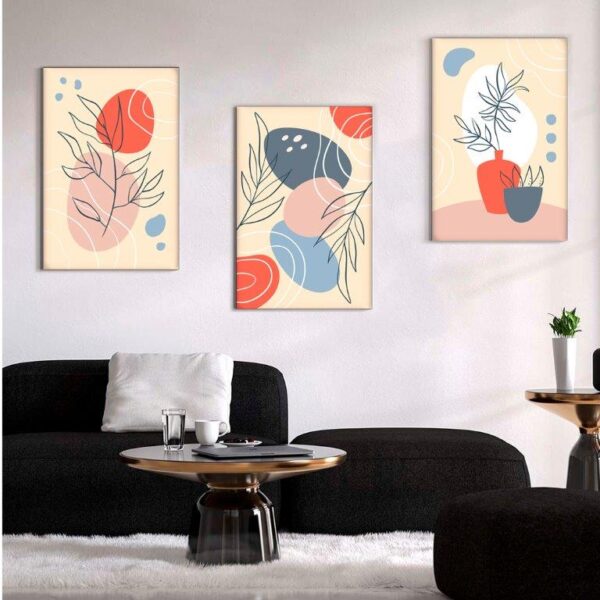 59 Kit com 3 Quadros em Lona Arte Floral