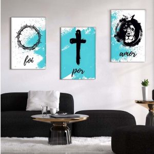Kit com 3 Quadros em Lona Frases Foi Por Amor