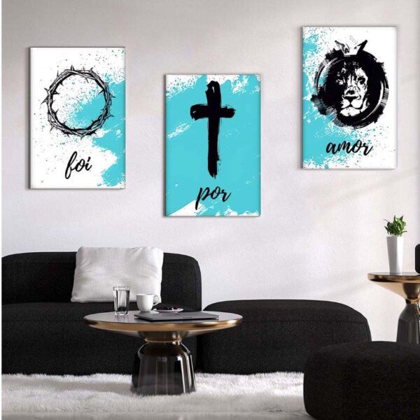 Kit com 3 Quadros em Lona Frases Foi Por Amor