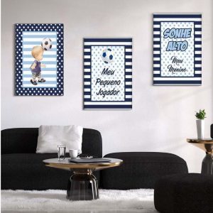 Kit com 3 Quadros em Lona Infantil Pequeno Craque