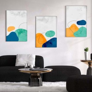 Kit com 3 Quadros Arte Abstrata em Lona