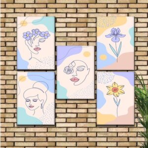 Kit com 5 Quadros em Lona Arte Floral