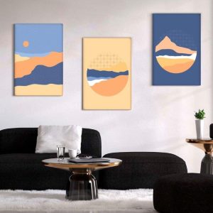 Kit com 3 Quadros Arte Abstrata em Lona