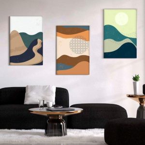 Kit com 3 Quadros Arte Abstrata em Lona