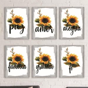 Kit com 6 Quadros em Lona Girassóis Positividade