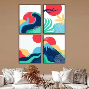 Kit com 4 Quadros Arte Abstrata em Lona