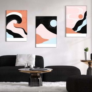 Kit com 3 Quadros Arte Abstrata em Lona