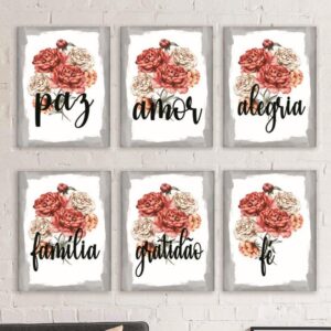 64 Kit com 6 Quadros em Lona Rosas Positividade