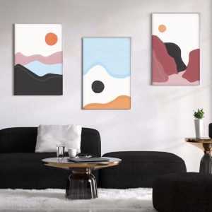 Kit com 3 Quadros Arte Abstrata em Lona