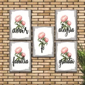 Kit com 5 Quadros em Lona Flores Positividade