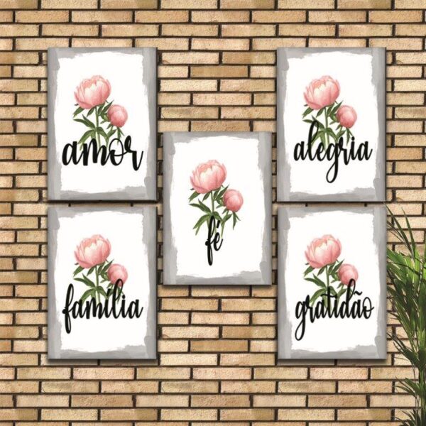 Kit com 5 Quadros em Lona Flores Positividade