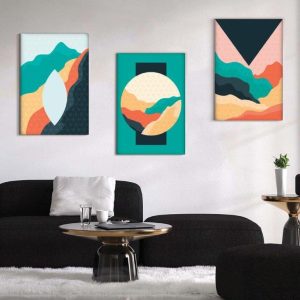 Kit com 3 Quadros Arte Abstrata em Lona