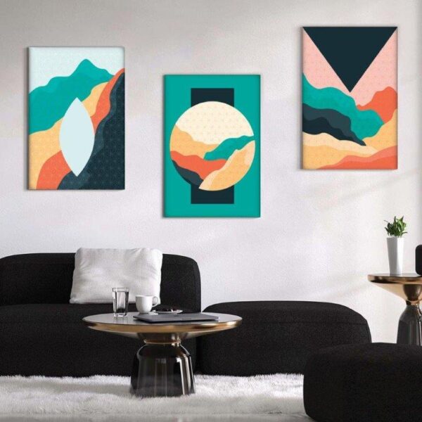 66 Kit com 3 Quadros Arte Abstrata em Lona