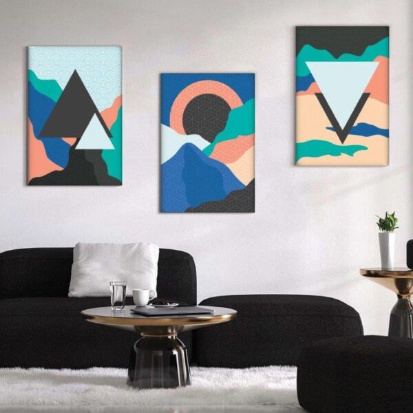 67 Kit com 3 Quadros Arte Abstrata em Lona