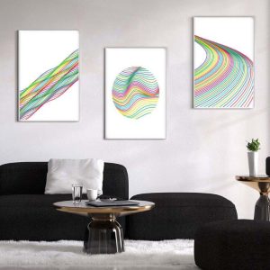 Kit com 3 Quadros Arte Abstrata em Lona