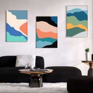 Kit com 3 Quadros Arte Abstrata em Lona