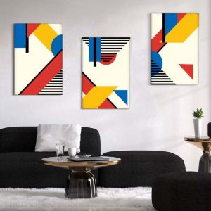 Kit com 3 Quadros Arte Abstrata em Lona