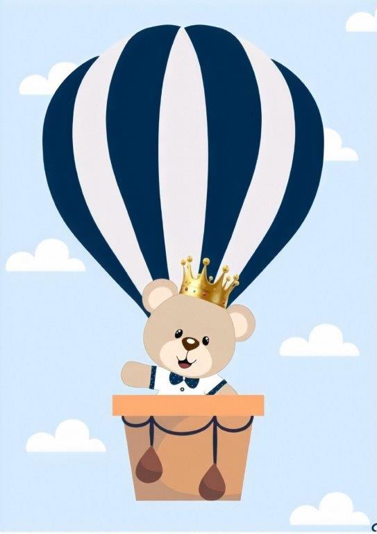 Kit com 3 Quadros em Lona Infantil Príncipe Ursinho