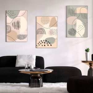 Kit com 3 Quadros Arte Abstrata em Lona