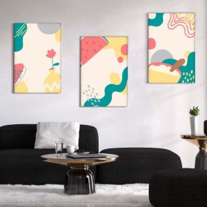 Kit com 3 Quadros Arte Abstrata em Lona