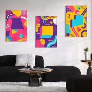 Kit com 3 Quadros Arte Abstrata em Lona