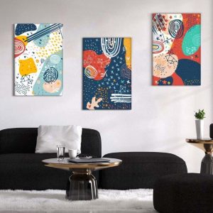 Kit com 3 Quadros Arte Abstrata em Lona