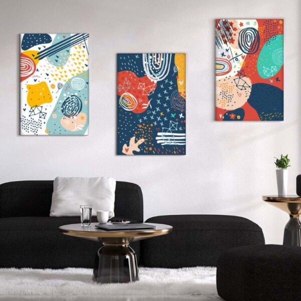 78 Kit com 3 Quadros Arte Abstrata em Lona