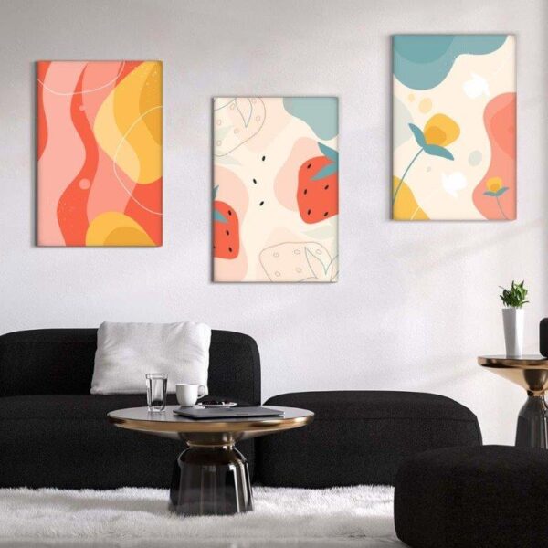 79 Kit com 3 Quadros Arte Abstrata em Lona
