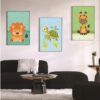 Kit com 3 Quadros em Lona Infantil Animaizinhos