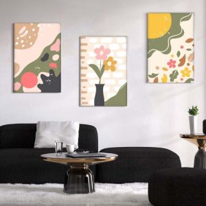Kit com 3 Quadros Arte Abstrata em Lona