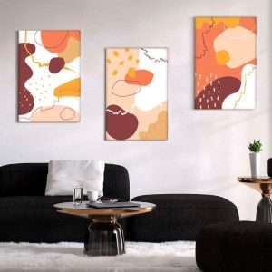 Kit com 3 Quadros Arte Abstrata em Lona