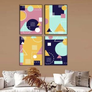 Kit com 4 Quadros Arte Abstrata em Lona