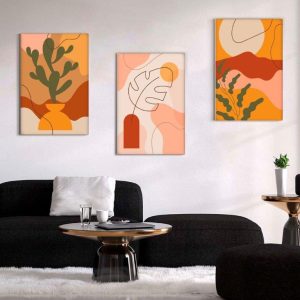 Kit com 3 Quadros Arte Abstrata em Lona