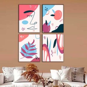 Kit com 4 Quadros Arte Abstrata em Lona