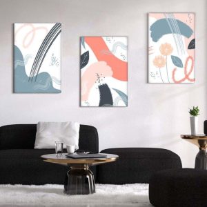 Kit com 3 Quadros Arte Abstrata em Lona