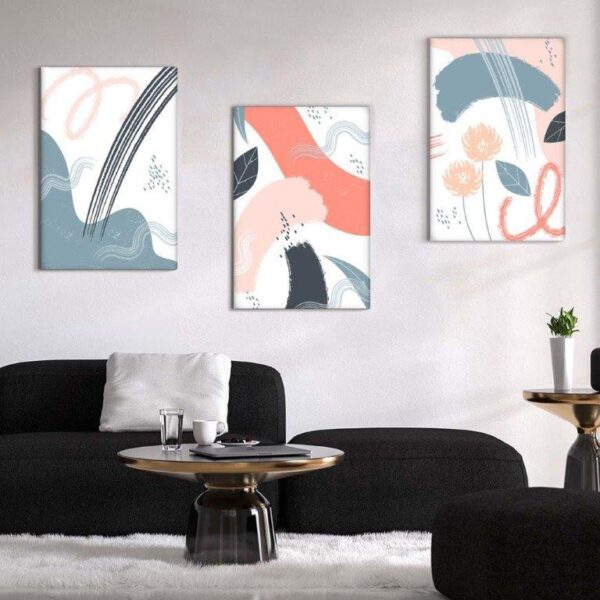 87 Kit com 3 Quadros Arte Abstrata em Lona