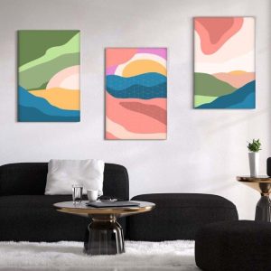 Kit com 3 Quadros Arte Abstrata em Lona