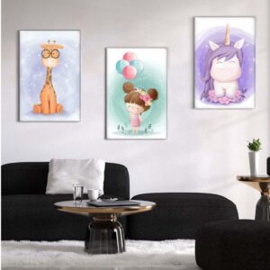 9 Kit com 3 Quadros em Lona Infantil Fofinhos
