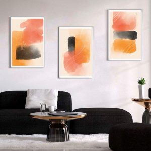Kit com 3 Quadros Arte Abstrata em Lona