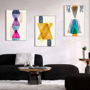Kit com 3 Quadros Arte Abstrata em Lona