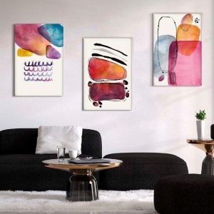 Kit com 3 Quadros Arte Abstrata em Lona