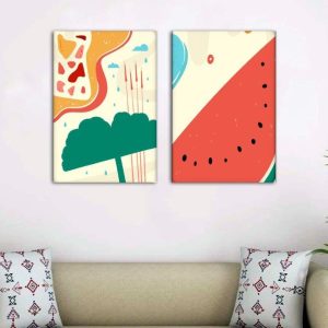 Kit com 2 Quadros Arte Abstrata em Lona