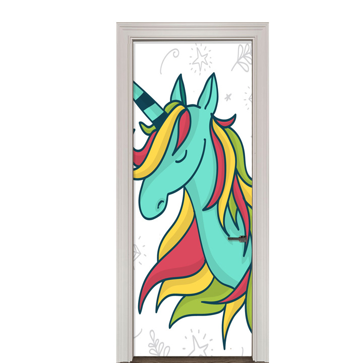 Adesivo de Porta Infantil Unicórnios