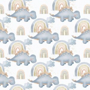 14-40.jpg Papel de Parede Baby Dino & Arco-Íris Branco