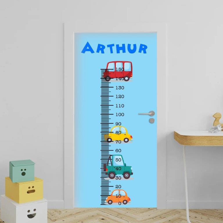 Adesivo de Porta Régua de Crescimento Carrinhos Personalizável
